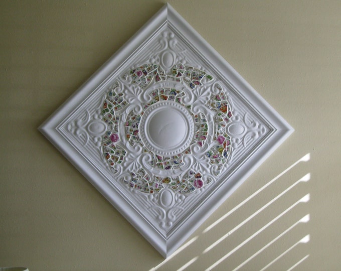 Antique Tin Ceiling Tile Wall Art With China Mosaic Etsy