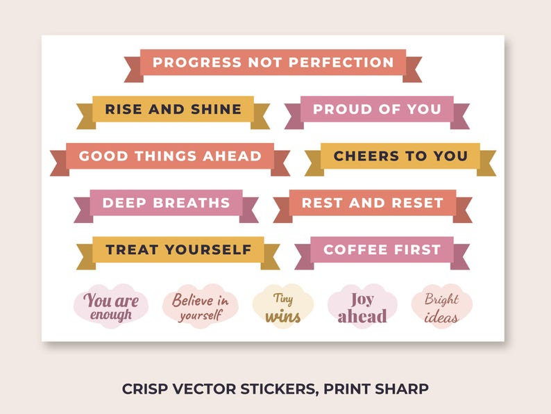 Motivational Word Stickers, Positive Quote Planner, Print-then-cut ...