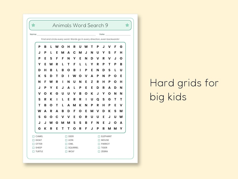 Animals Word Search Puzzles for Kids, 10 Printable Activity Pages (digital Download) - Etsy