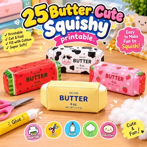 Butter Dumpling Squishy Template, 25 DIY Printable Kawaii Squishy Paper Toy Craft (Digital Download)