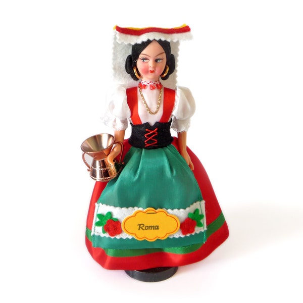 Muñeca de recuerdo italiana vintage, muñeca EROS antigua con traje tradicional de Roma, muñeca coleccionable hecha en Italia, muñeca popular vintage- 1970