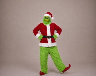 Costume Grinch Adulte, Déguisement Grinch de Noël, Costume Vert avec Masque, Halloween, Cosplay, Fête de Noël, Carnaval
