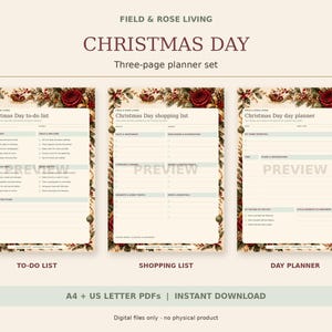 CHRISTMAS DAY Planner PDF set | To-Do-List | Shopping List and Day Planner | A4 and Us Letter