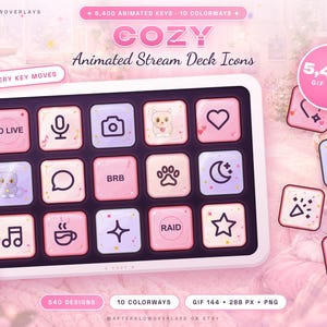 Animierte Stream Deck-Symbole, gemütliche rosa Katzen-GIF-Tasten, 5.400 animierte Schaltflächen für Stream Deck Plus