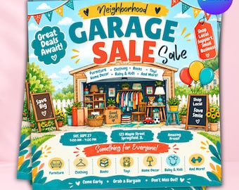 Garage Flyer, Neighborhood Yard , Moving Poster,Editable Canva Template,craft workshop