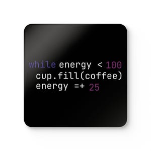 Ensemble de 4 sous-verres « Code de programmeur » - Accessoire de bureau « Boucle d'énergie café » - Cadeau humoristique pour développeurs de logiciels - Décoration de bureau pour geeks image 2