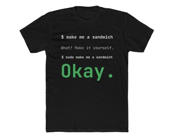 Camiseta "Sudo, hazme un sándwich", camiseta divertida de Linux, regalo para programadores, camiseta con humor para administradores de sistemas, regalo para desarrolladores, camiseta con comando de terminal.