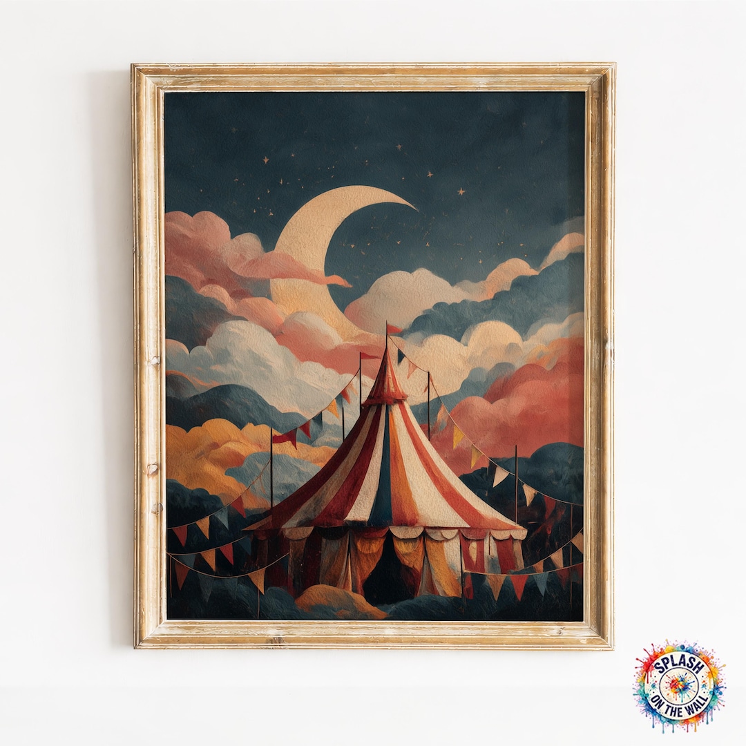 Circus Tent Wall Art, Funhaus Inspired Night Sky Print, Crescent Moon ...