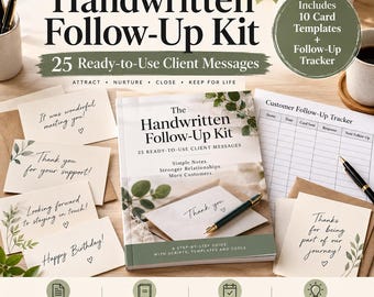 Handwritten Follow-Up Kit for Small Business | 25 Client Messages + Printable Card Templates
