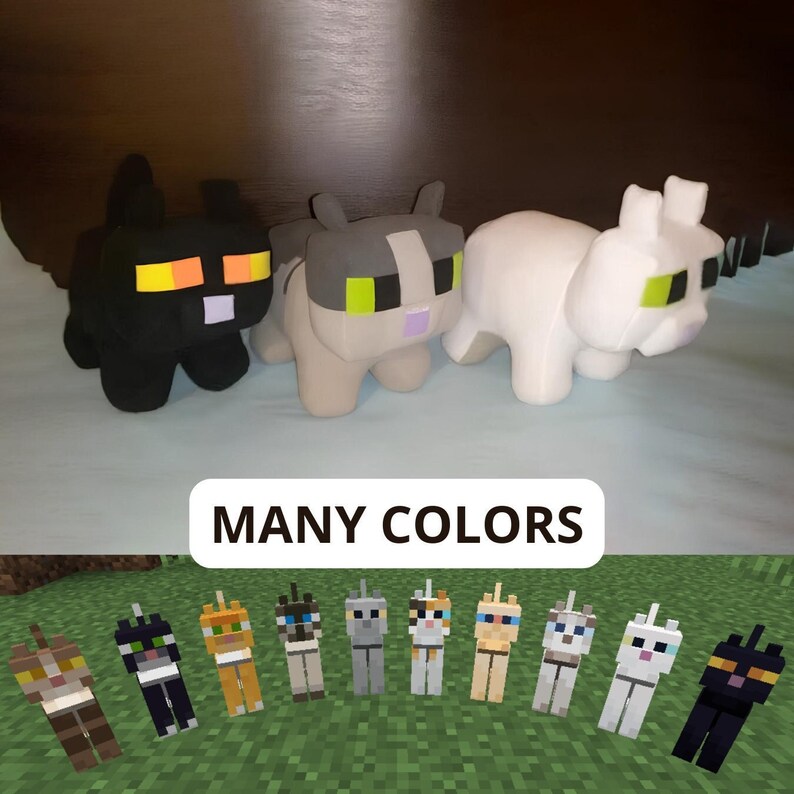 Minecraft Cat Plush, Jellie Black White, Stuffed Animal, Minecraft