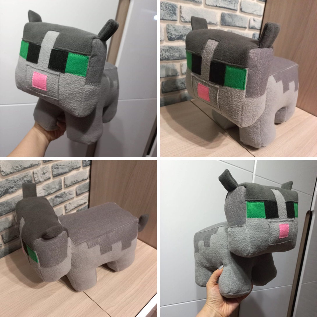 Minecraft Cat Plush, Jellie Black White, Stuffed Animal, Minecraft