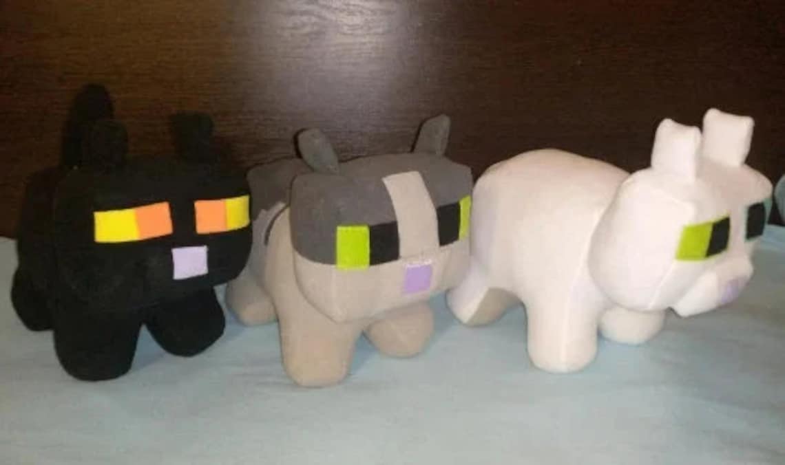 Minecraft Cat Plush Jellie Black White Stuffed Animal Etsy