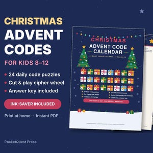 Christmas Advent Calendar Printable for Kids 8-12, 24 Daily Code Puzzles, Cipher Wheel PDF