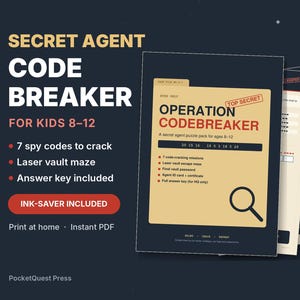 Printbaar codekrakerspel voor kinderen van 8-12 jaar, spionnenpuzzelpakket, codeerspel voor feestjes