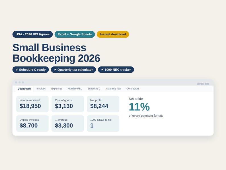 Small Business Bookkeeping Spreadsheet 2026