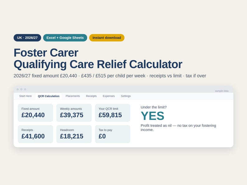 UK Foster Carer Tax Calculator 2026/27
