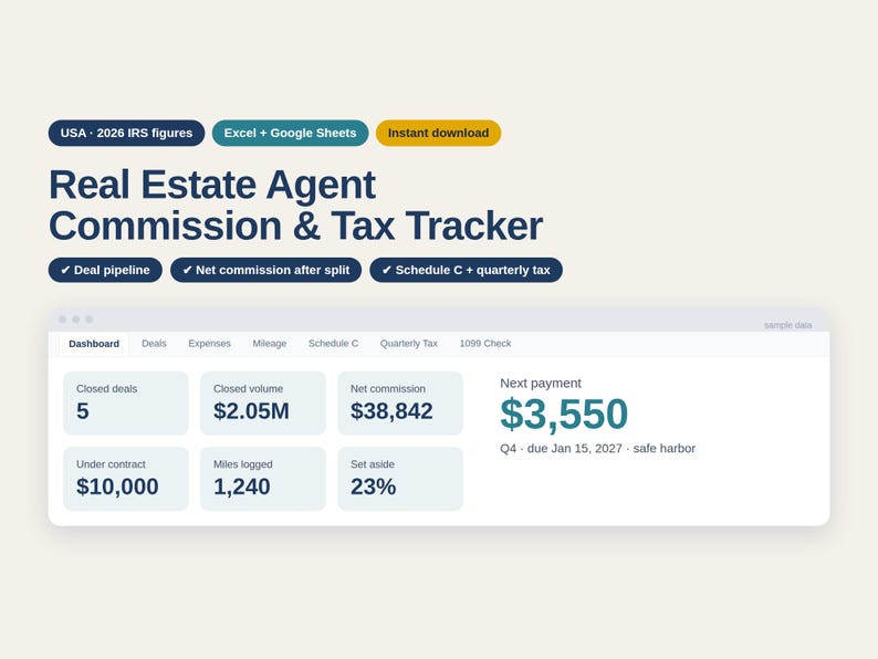 Real Estate Agent Spreadsheet 2026