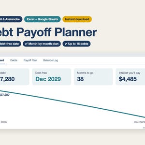 Debt Payoff Tracker Spreadsheet, Debt Snowball & Avalanche Calculator, Credit Card Payoff Planner, Debt Free Plan (Excel/Google Sheets) image 1
