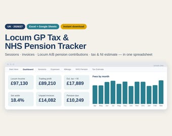 UK Locum GP Tax & NHS Pension Spreadsheet 2026/27, Locum A/B Calculator, Self Assessment Tracker, Excel and Google Sheets
