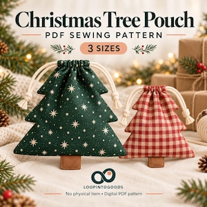Nähschnittmuster für einen Weihnachtsbaum-Geschenkbeutel (PDF), Geschenkbeutel mit Kordelzug in 3 Größen