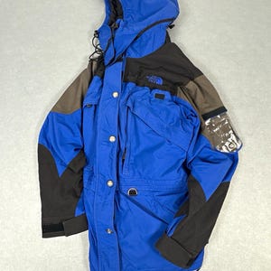 Vintage The North Face Extreme Gear Hooded Parka Blue Black Grey, Retro Ski Coat, The North Face Skiwear, UK L