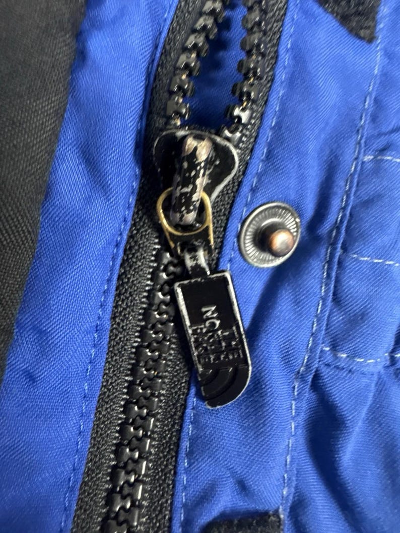 Vintage The North Face Extreme Gear Hooded Parka Blue Black Grey, Retro Ski Coat, The North Face Skiwear, UK L afbeelding 7