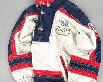 Vintage 90s Phenix Norge Alpine Ski Team Anorak White Navy Red, Retro Ski Coat, Phenix Skiwear, Gorpcore Outerwear, UK XL