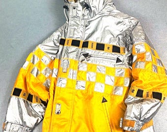 Vintage Nicole Sports Ski Team Hooded Ski Jacket Silver Yellow, Retro Ski Coat, Nicole Skiwear, Gorpcore Outerwear, UK L