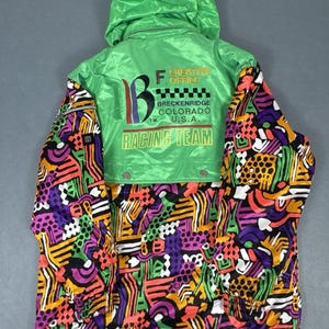 Vintage F.C.O. Breckenridge Racing Team Hooded Ski Jacket Multicolour, Retro Colorblock Ski Coat, F.C.O. Skiwear, UK L image 3