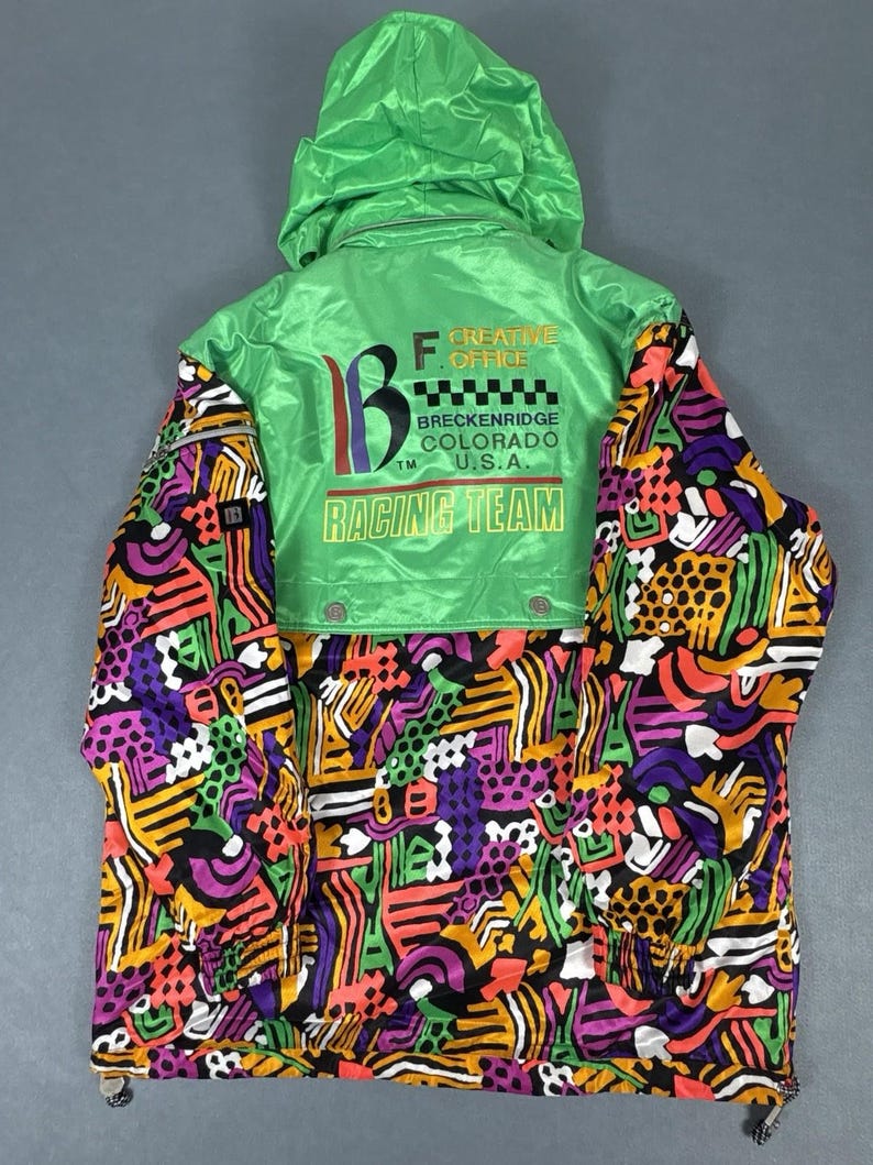Vintage F.C.O. Breckenridge Racing Team Hooded Ski Jacket Multicolour, Retro Colorblock Ski Coat, F.C.O. Skiwear, UK L image 3