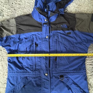Vintage The North Face Extreme Gear Hooded Parka Blue Black Grey, Retro Ski Coat, The North Face Skiwear, UK L afbeelding 12