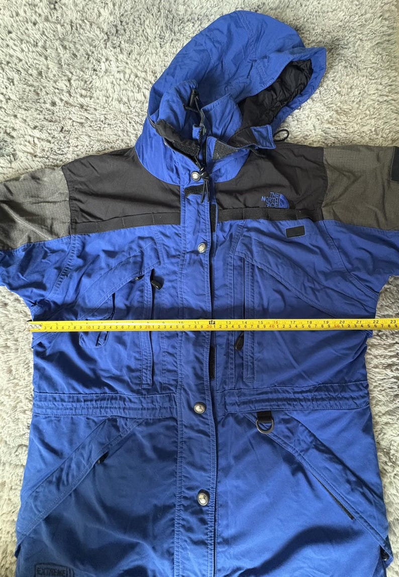 Vintage The North Face Extreme Gear Hooded Parka Blue Black Grey, Retro Ski Coat, The North Face Skiwear, UK L afbeelding 12