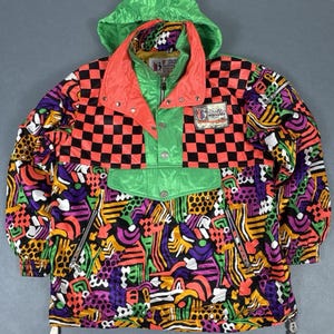 Vintage F.C.O. Breckenridge Racing Team Hooded Ski Jacket Multicolour, Retro Colorblock Ski Coat, F.C.O. Skiwear, UK L image 2