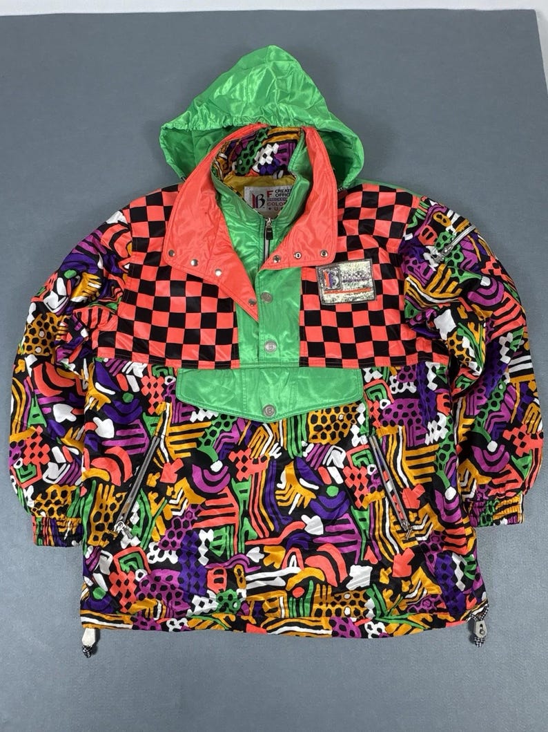 Vintage F.C.O. Breckenridge Racing Team Hooded Ski Jacket Multicolour, Retro Colorblock Ski Coat, F.C.O. Skiwear, UK L image 2