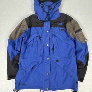 Vintage The North Face Extreme Gear Hooded Parka Blue Black Grey, Retro Ski Coat, The North Face Skiwear, UK L afbeelding 2