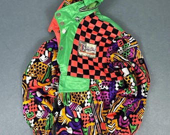 Vintage F.C.O. Breckenridge Racing Team Hooded Ski Jacket Multicolour, Retro Colorblock Ski Coat, F.C.O. Skiwear, UK L