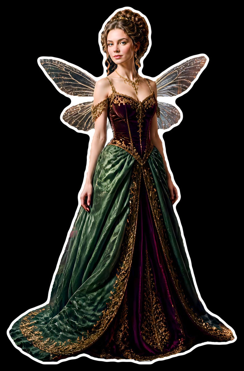 Fairy Clipart PNG, Emerald Gown Fairy Sticker Printable, Fairycore ...