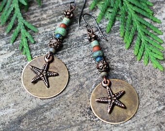 Boho Bengelende Oorbellen, Rustieke Boho Etnische Oorbellen met Hypoallergene Niobium Oordraden