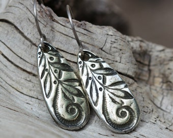 Antiqued Silver Boho Earrings: Titanium Earwires, Rustic Dangle
