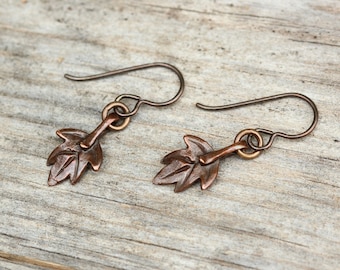 Minimalist Earrings, Small Copper Leaf Hypoallergenic Lightweight Niobium Earrings, Boho Jewelry