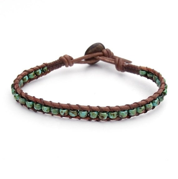 Turquoise Bracelet, Beaded Leather Wrap Bracelet, Leather Bracelet, Mans Braclet, Womens Wrap Bracelet, Custom Mens Leather Bracelet, Rustic