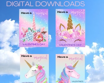 DIGITAL DOWNLOADS 4 Magical Unicorn Valentine's day cards