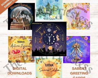 6 Pagan Sabbat Digital Download Cartes de vœux et carte Roue de l’année 5x5