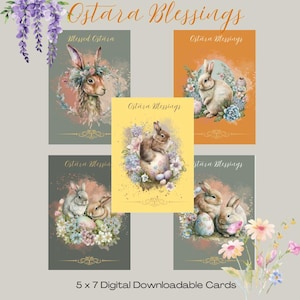 Ostara Bunny Greeting Cards - 5 Digital Downloads 5 x 7