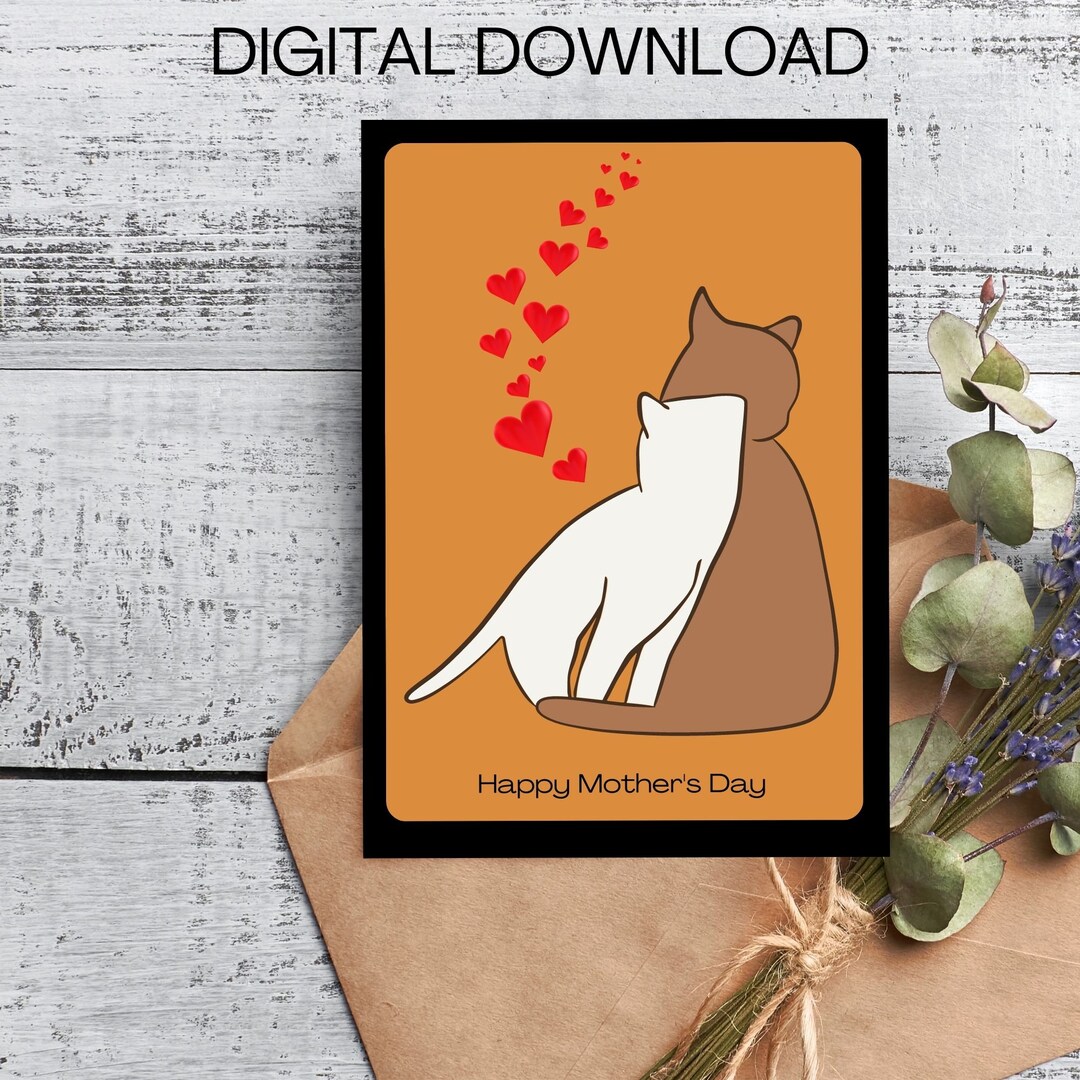 Mother's Day Card With Cute Mama Cat and Kitten Digital Downloadable - Etsy