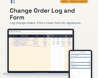 Change Order Form and Log Template, Excel and Google Sheets: Contractor CO Tracker, Revised Contract
