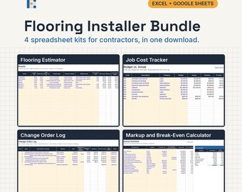 Flooring Installer Bundle, Excel and Google Sheets: Flooring Estimate, Job Cost Tracker, Change Orders, Markup