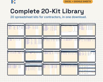 Contractor Spreadsheet Bundle, 20 Excel and Google Sheets Kits: Estimates, Job Cost, WIP, Timesheets