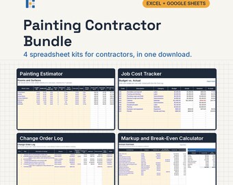 Painting Contractor Bundle, Excel and Google Sheets: Painting Estimate, Job Cost Tracker, Change Orders, Markup