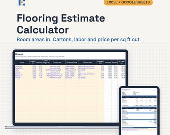 Flooring Estimate Calculator, Excel and Google Sheets: Cartons, Waste, Underlayment, Labor for Installers